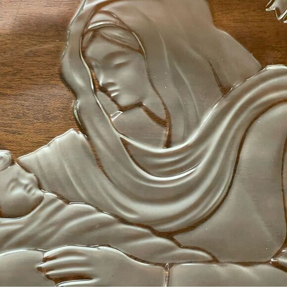 NIB MIKASA Madonna And Child Glass Frosted Serving Platter 15” Religious Holiday - Picture 2 of 15